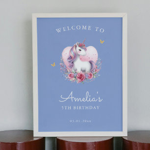 Magical Unicorn Blue Birthday Willkommenszeichen Poster