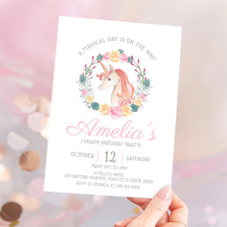 Magical Unicorn Blume Geburtstagsparty Einladung