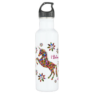 Magical Unicorn Blume glaubt Glitzer personalisier Edelstahlflasche
