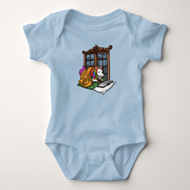 Magical Unicorn Book Reading Literatur Geek Baby Strampler (Vorderseite)