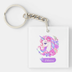 Magical Unicorn Custom Foto Blumenmädchen Schlüsselanhänger