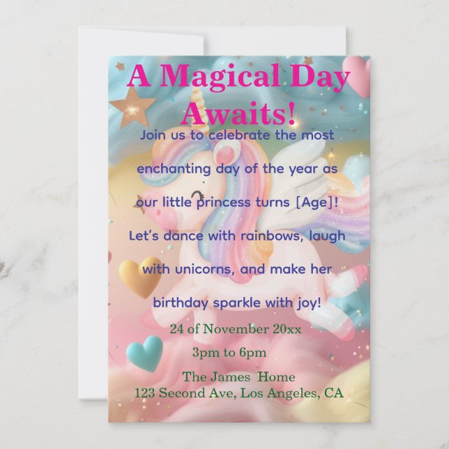 Magical Unicorn Dream Birthday Einladung (Vorderseite)