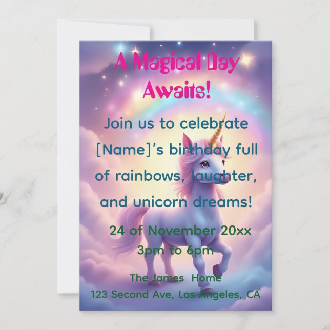 Magical Unicorn Dream Birthday Invitation (Devant)