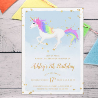 Magical Unicorn Einladung zum Geburtstag | Gold Ra