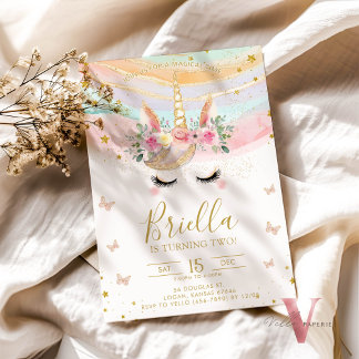 Magical Unicorn farbenfrohe Pastel Gold Geburtstag Einladung