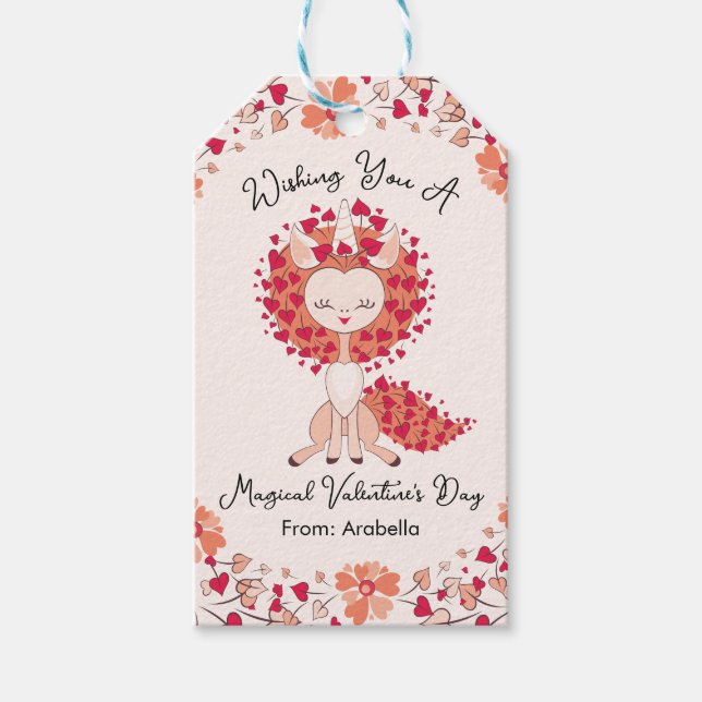 Magical Unicorn Floral Hearts Valentine Geschenkanhänger (Vorderseite)