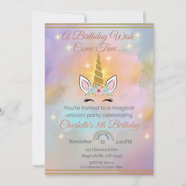 Magical Unicorn Girl's Birthday Einladung (Vorderseite)