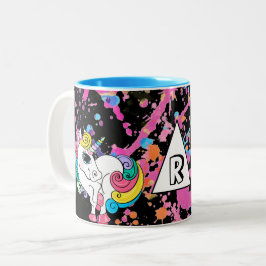 Magical Unicorn Girly Rainbow Retro Paint Spritzer Zweifarbige Tasse