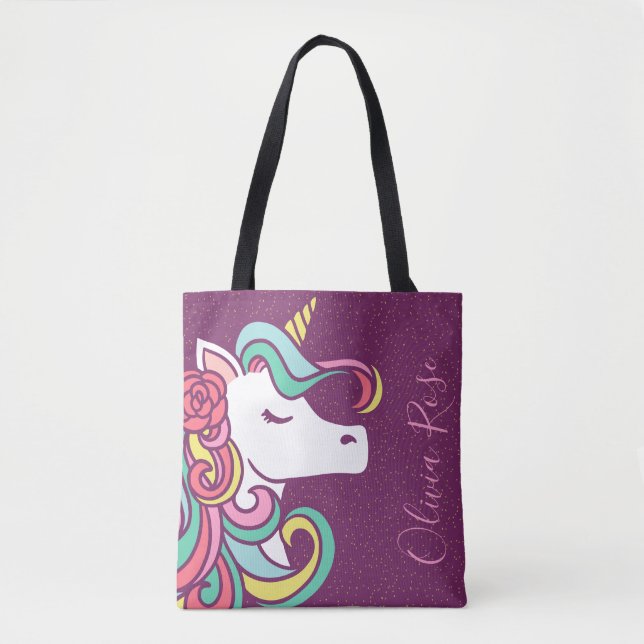 Magical Unicorn Gold Glitzer Personalisiert Girl's Tasche (Vorderseite)