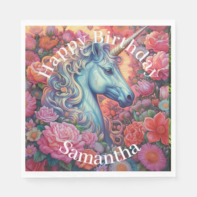 Magical Unicorn Happy Birthday Serviette (Vorderseite)