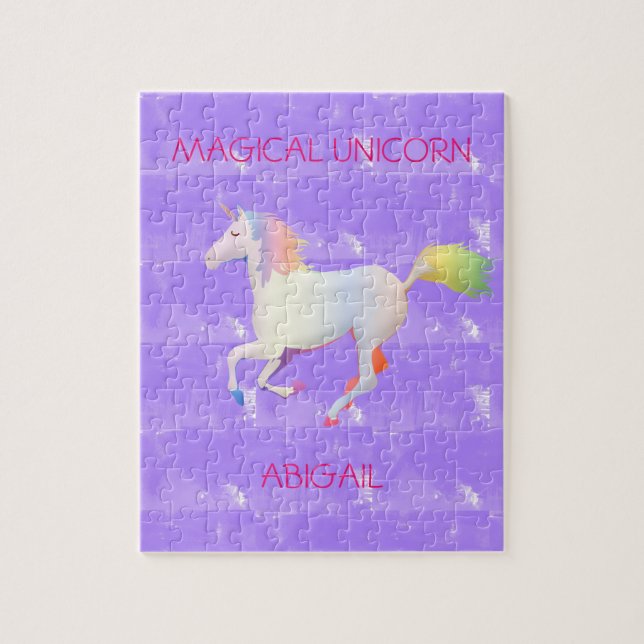 Magical Unicorn Mädchen's Puzzle personalisiert. (Vertikal)