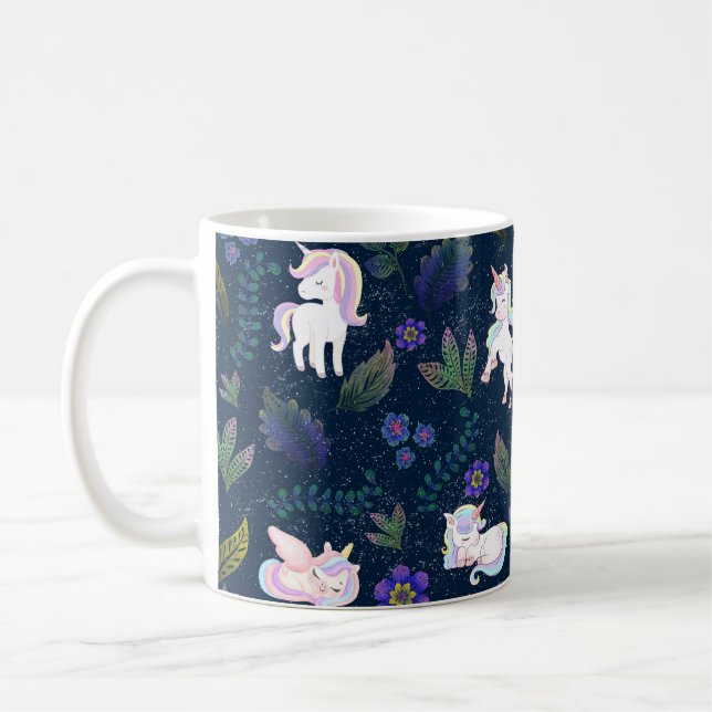 Magical Unicorn Night Forest Seamless Pattern Kaffeetasse (Links)