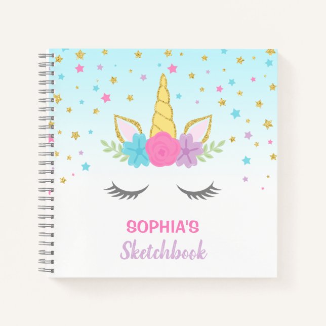 Magical Unicorn Personalisiert Kids Sketchbook Notizbuch (Vorderseite)