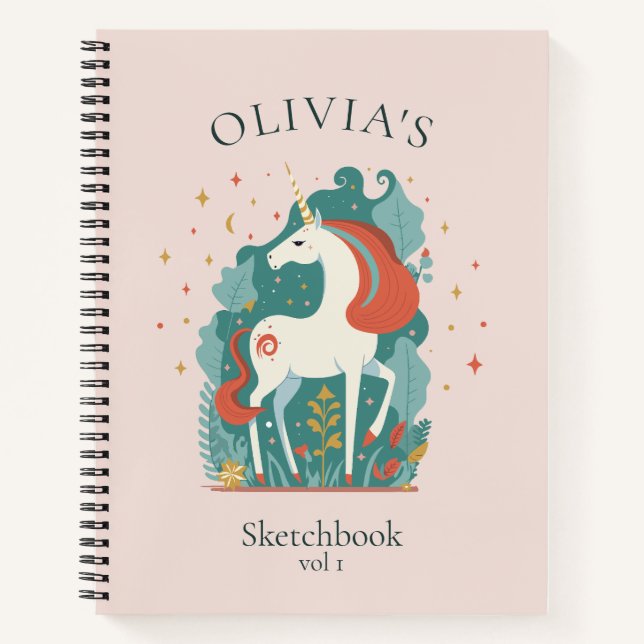 Magical Unicorn Personalisiert Sketchbook Kinder Notizbuch (Vorderseite)
