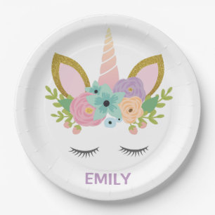 Magical Unicorn Personalisierter Name Glitzer mäd Pappteller