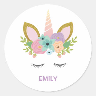 Magical Unicorn Personalisierter Name Glitzer mäd Runder Aufkleber