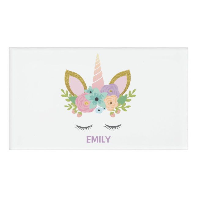 Magical Unicorn Personalisierter Name Glitzer mädc Namenschild (Vorderseite)