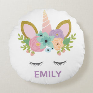 Magical Unicorn Personalisierter Name Glitzer mädc Rundes Kissen