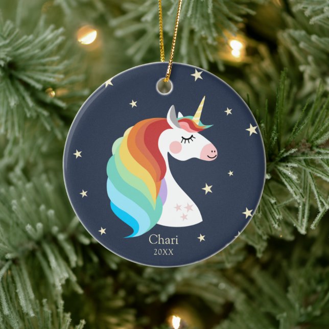 Magical Unicorn Personalized Rainbow Christmas Keramik Ornament (Baum)