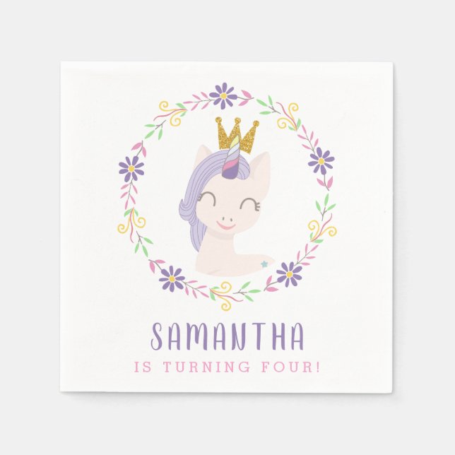 Magical Unicorn Princess | Girl Birthday Party Serviette (Vorderseite)