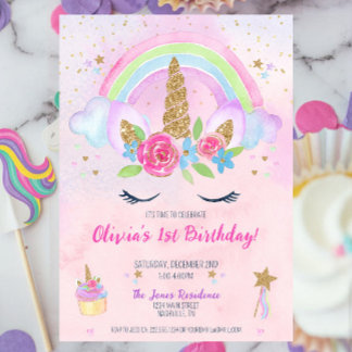 Magical Unicorn Rainbow 1. Geburtstag Einladung