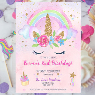 Magical Unicorn Rainbow 2. Geburtstag Einladung