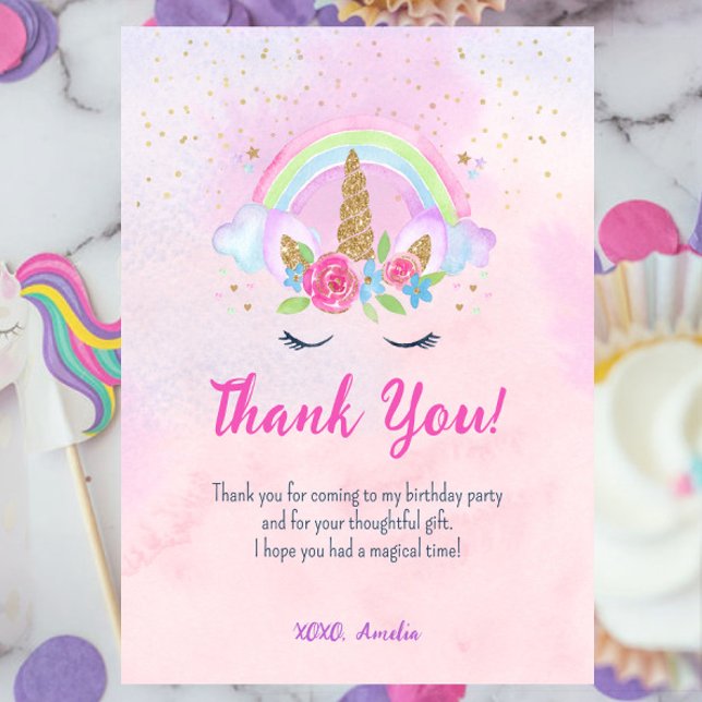 Magical Unicorn Rainbow Birthday Dankeskarte (Pink Magical Unicorn Rainbow Birthday Thank You Card)