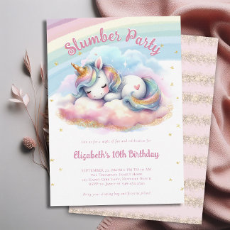 Magical Unicorn Slumber Pajama Party Girl Birthday Einladung