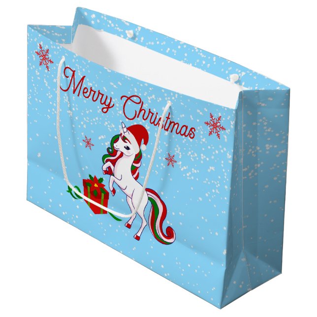 Magical Unicorn Weihnachten Große Geschenktüte (Vorderseite Schrägansicht)