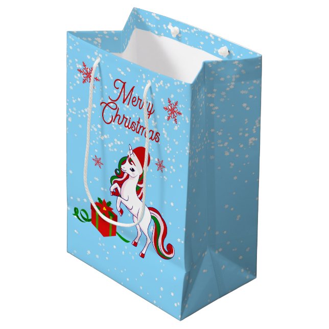 Magical Unicorn Weihnachten Mittlere Geschenktüte (Vorderseite Schrägansicht)