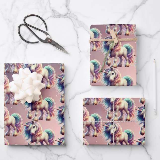 Magical Unicorn Wrapping Paper Geschenkpapier Set (Vorderseite)