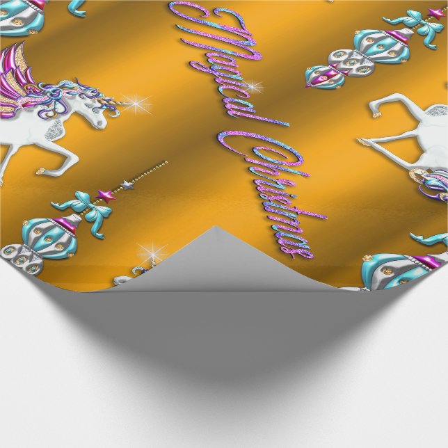 Magical Unicorns Goldene Weihnachten Geschenkpapier (Ecke)