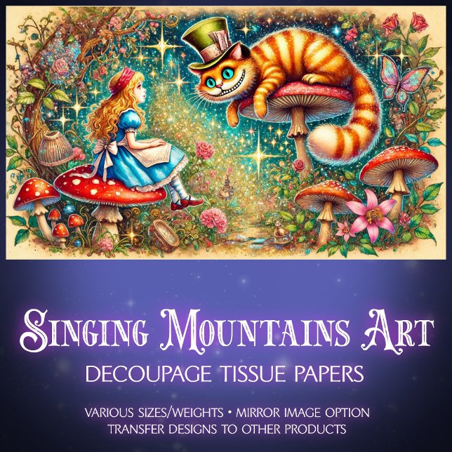 Magical Vintage Wonderland Alice Cat Scene Seidenpapier (Von Creator hochgeladen)