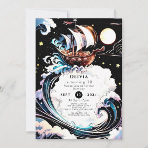 Magical Watercolor Matey Pirate Birthday Einladung