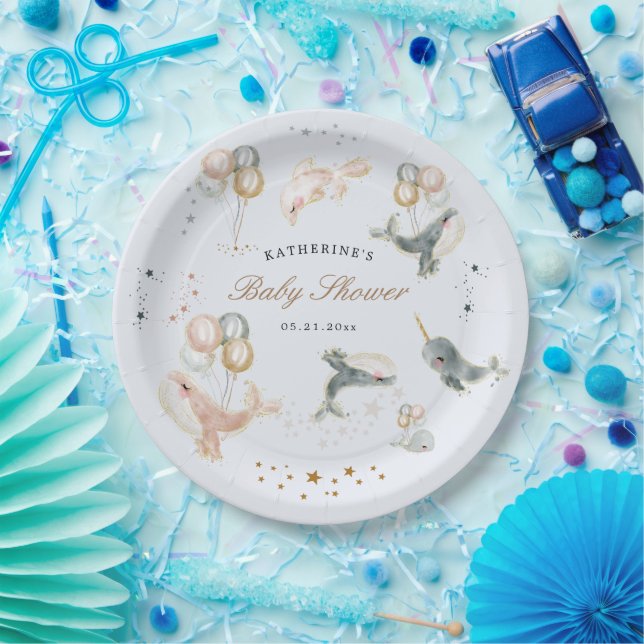 Magical Whales Balloons Stars Baby Dusche Pappteller (Party)
