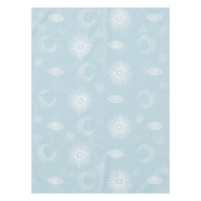 Magical White Moon Sun Stars Blue pattern Tischdecke (Vorderseite)