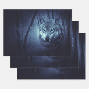 Magical Wild Wolf mit Phantastischen blauen Augen Geschenkpapier Set