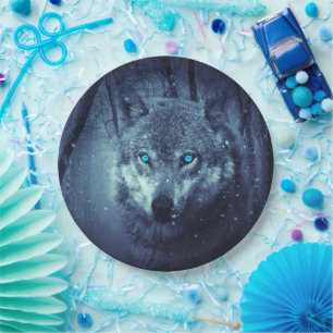 Magical Wild Wolf mit Phantastischen blauen Augen Pappteller