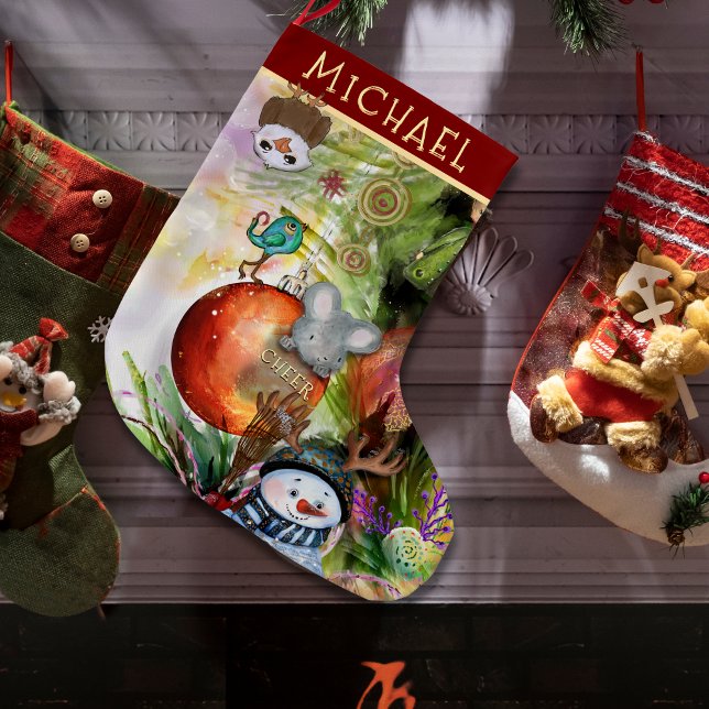 Magical Winter Funny Critters Weihnachts-Strumpf Großer Weihnachtsstrumpf (Magical Winter Funny Critters Christmas Stocking)
