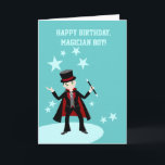 Magician-Geburtstagsparty Karte<br><div class="desc">Dieses Produkt ist für Kinder, die Magie und Zauberer Liebe. Es zeigt einen niedlichen kleinen Zauberknabe darstellende Zaubertricks mit einem Zauberhut, Zauberstab und Kaninchen. Dieses Produkt ist ideal für eine Geburtstagsfeier zum Thema Magier oder für Kinder, die Zaubertricks Liebe. Sehr einfach mit Ihren eigenen Worten, Schriftart oder Schriftart-Farbe anpassen. Es...</div>