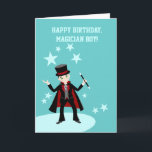 Magician-Geburtstagsparty Karte<br><div class="desc">Dieses Produkt ist für Kinder, die Magie und Zauberer Liebe. Es zeigt einen niedlichen kleinen Zauberknabe darstellende Zaubertricks mit einem Zauberhut, Zauberstab und Kaninchen. Dieses Produkt ist ideal für eine Geburtstagsfeier zum Thema Magier oder für Kinder, die Zaubertricks Liebe. Sehr einfach mit Ihren eigenen Worten, Schriftart oder Schriftart-Farbe anpassen. Es...</div>