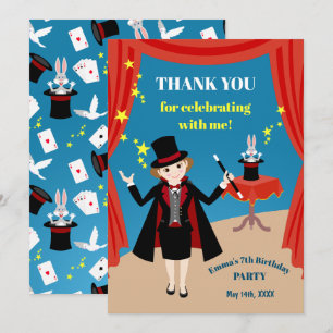 Magician Girl Show Birthday Party Dankeskarte