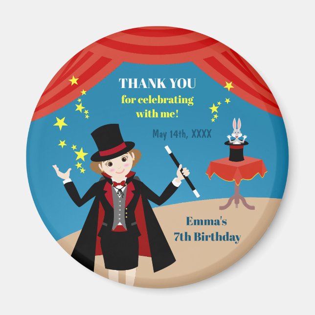 Magician Girl Show Birthday Party Magnet (Vorne)