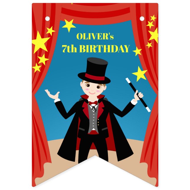 Magician Girl Show Birthday Party Wimpelkette (Erste Fahne)