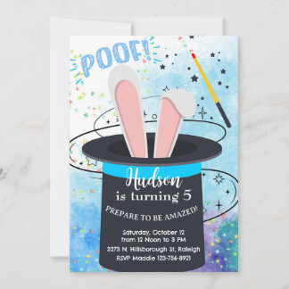 Magician hat and bunny boy birthday invite. einladung