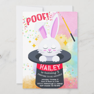 Magician hat and bunny girl birthday invite. einladung
