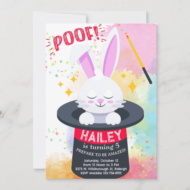 Magician hat and bunny girl birthday invite. einladung (Vorderseite)