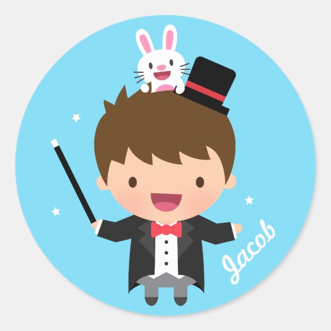 Magician Junge Zauberer Bunny Trick für Kinder Runder Aufkleber (Vorderseite)