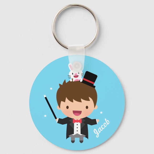 Magician Junge Zauberer Bunny Trick für Kinder Schlüsselanhänger (Vorderseite)