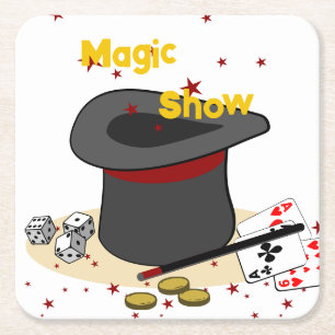 Magician's Happy Birthday Red Kids Party Rechteckiger Pappuntersetzer